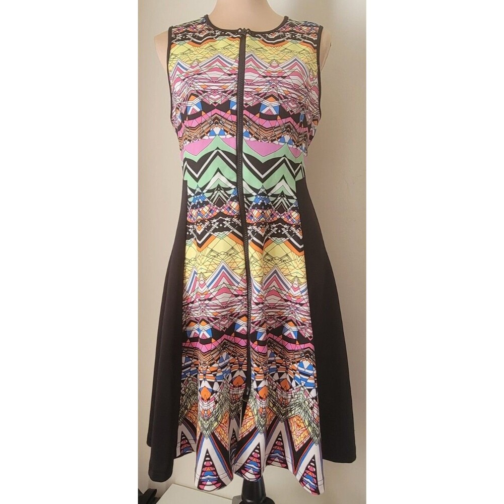 L Just Love Zipup A-line Funky Geometric Colorful Dress